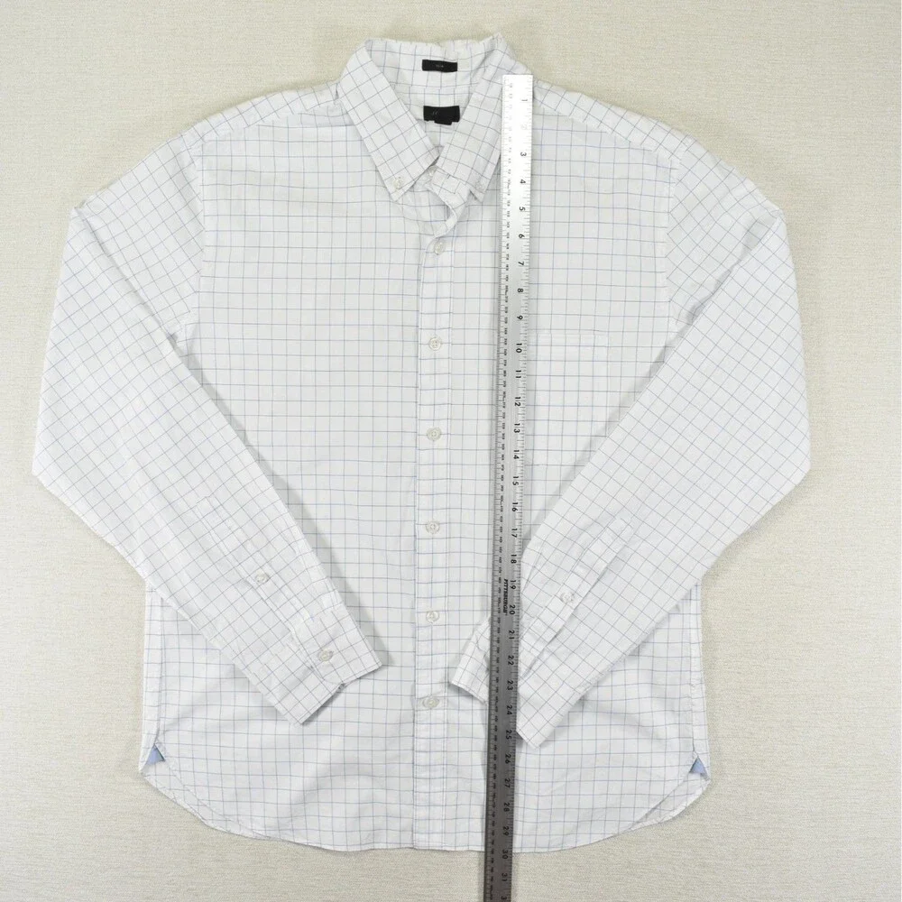 J.Crew Slim Fit Grid Windowpane Plaid Button Down Dress Shirt Large White Blue